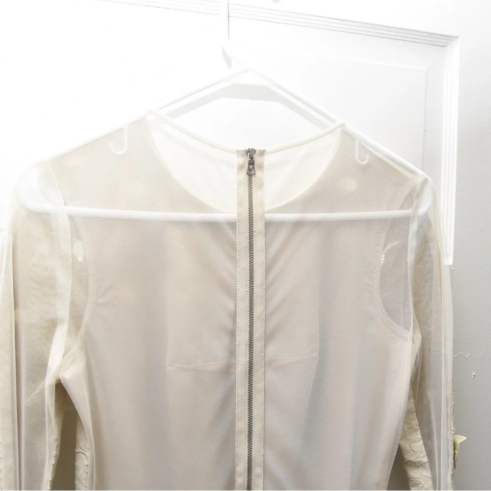 BCBGMaxazriah Jillea embroidered cut out faux leather dress cream size 2 - Picture 4 of 9